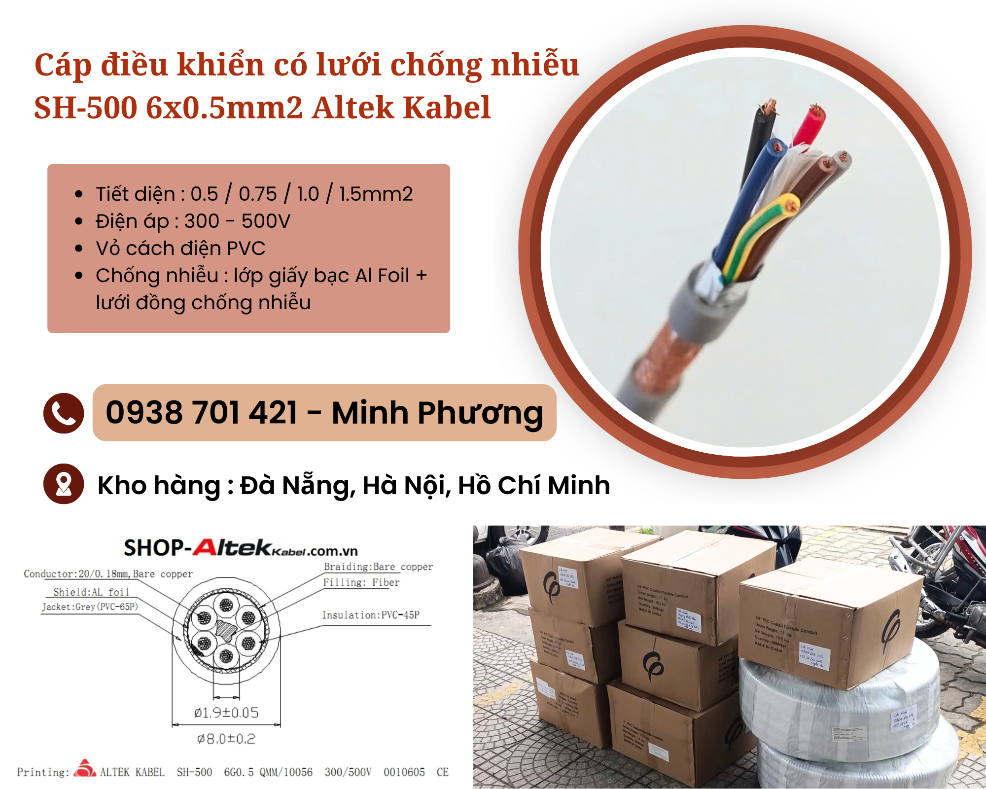 Cáp điều khiển có lưới chống nhiễu SH-500 6x0.5mm2 Altek Kabel Hà Nội, Huế